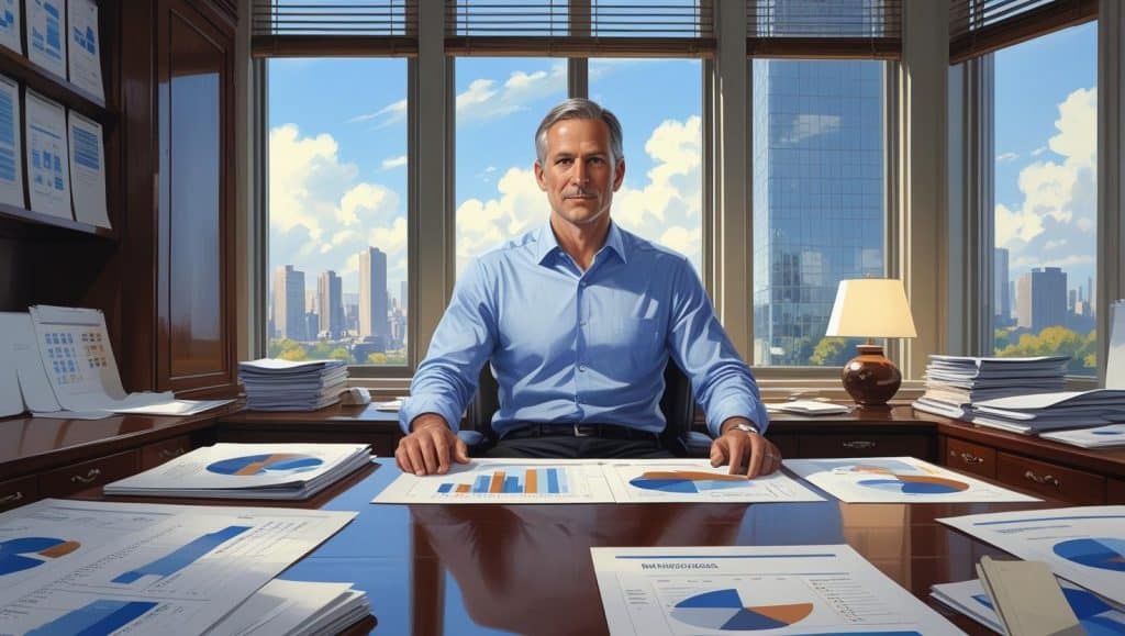 Bild von einem Aktuar in seiner typischen Arbeitsweld